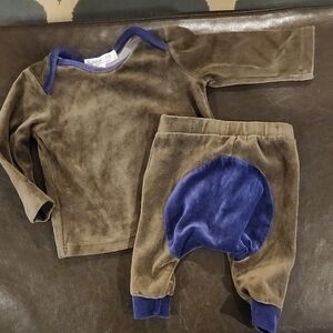 Joah Love Infant Size 3 Months Green and Blue Velour Baby Outfit So Sweet!